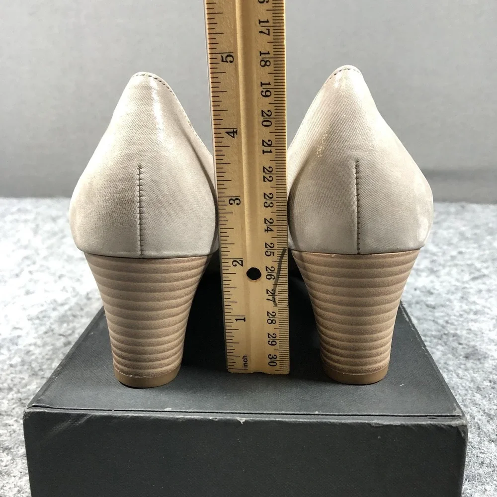 Gabor Comfort Pumps Womens Size 8.5 Beige Leather Block Heel Round Toe Shoes